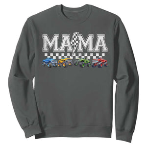 Monster Truck Mama Sweatshirt Funny Truck Mom Checkered Mother's Day TS11 Dark Heather Print Your Wear