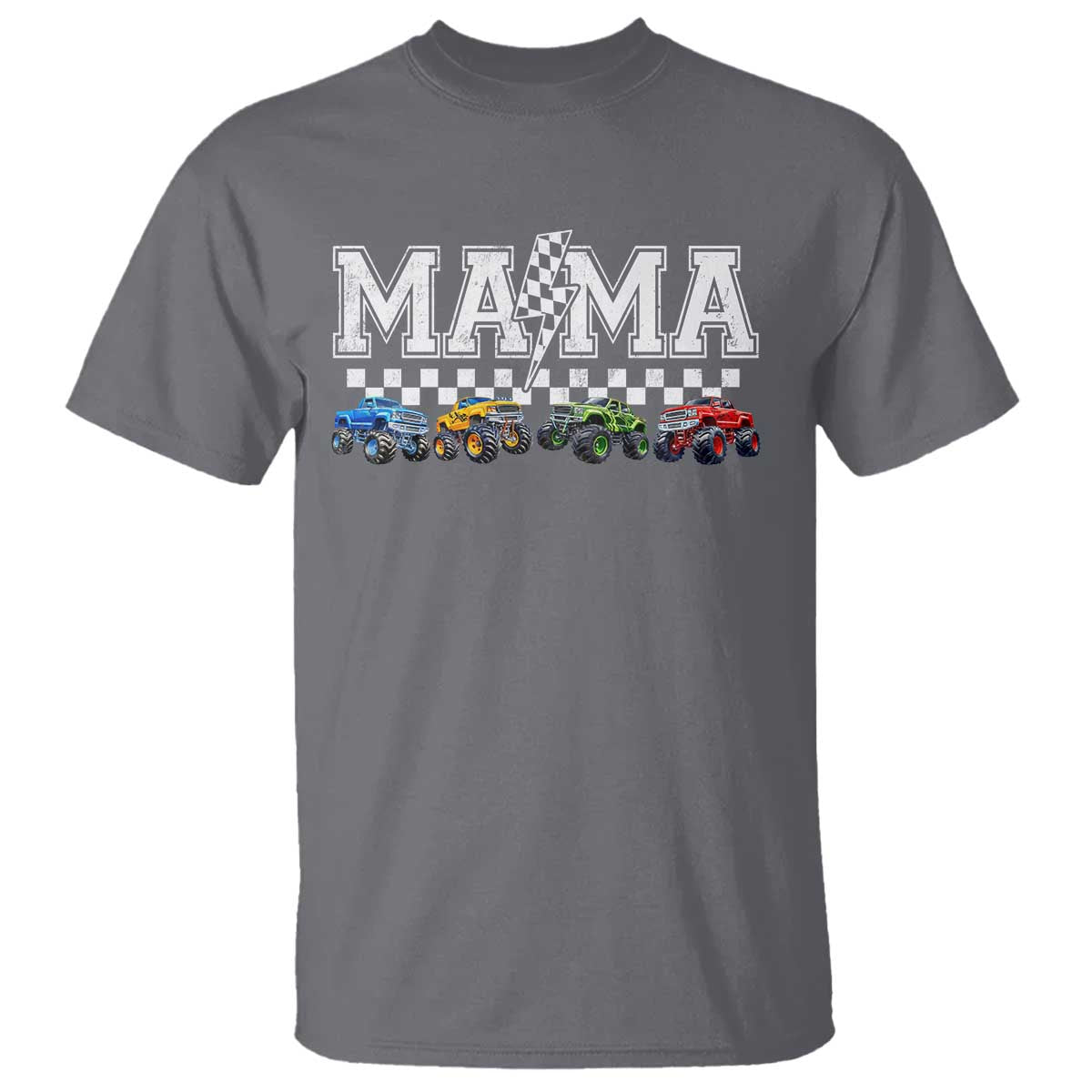 Monster Truck Mama T Shirt Funny Truck Mom Checkered Mother's Day TS11 Charcoal Print Your Wear