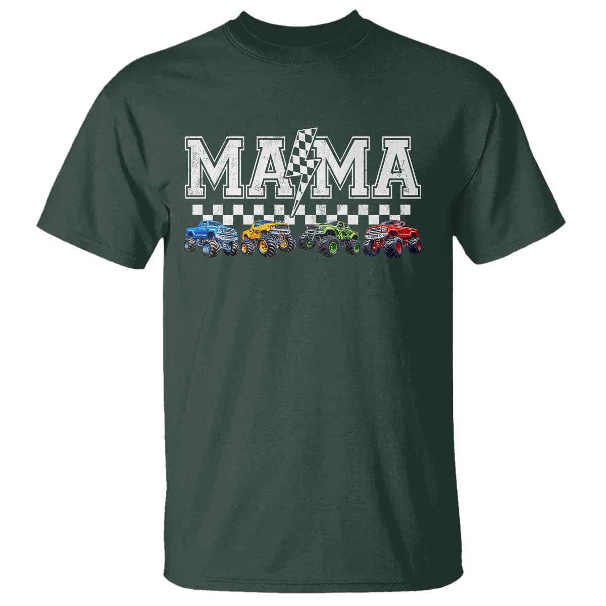 Monster Truck Mama T Shirt Funny Truck Mom Checkered Mother's Day TS11 Dark Forest Green Print Your Wear