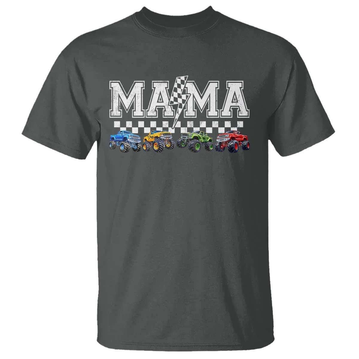 Monster Truck Mama T Shirt Funny Truck Mom Checkered Mother's Day TS11 Dark Heather Print Your Wear