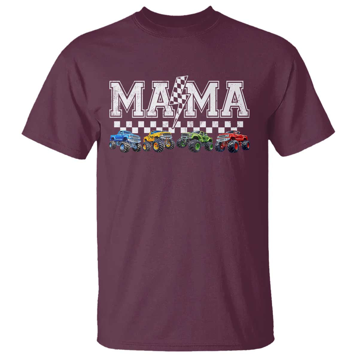 Monster Truck Mama T Shirt Funny Truck Mom Checkered Mother's Day TS11 Maroon Print Your Wear