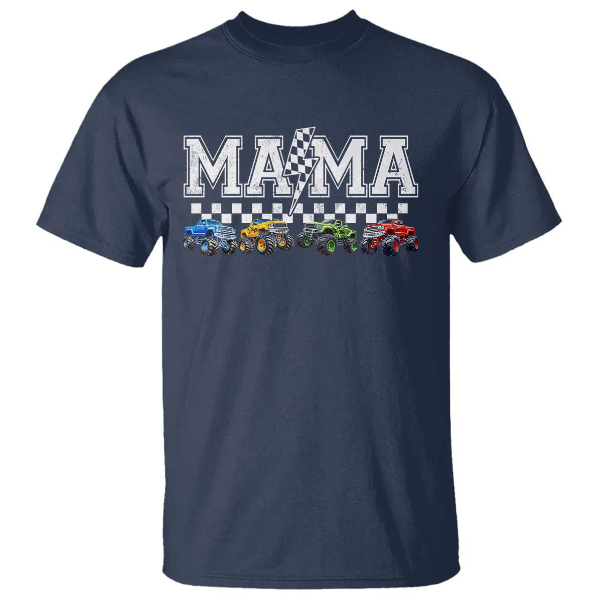 Monster Truck Mama T Shirt Funny Truck Mom Checkered Mother's Day TS11 Navy Print Your Wear