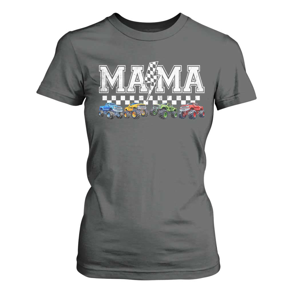 Monster Truck Mama T Shirt For Women Funny Truck Mom Checkered Mother's Day TS11 Dark Heather Print Your Wear