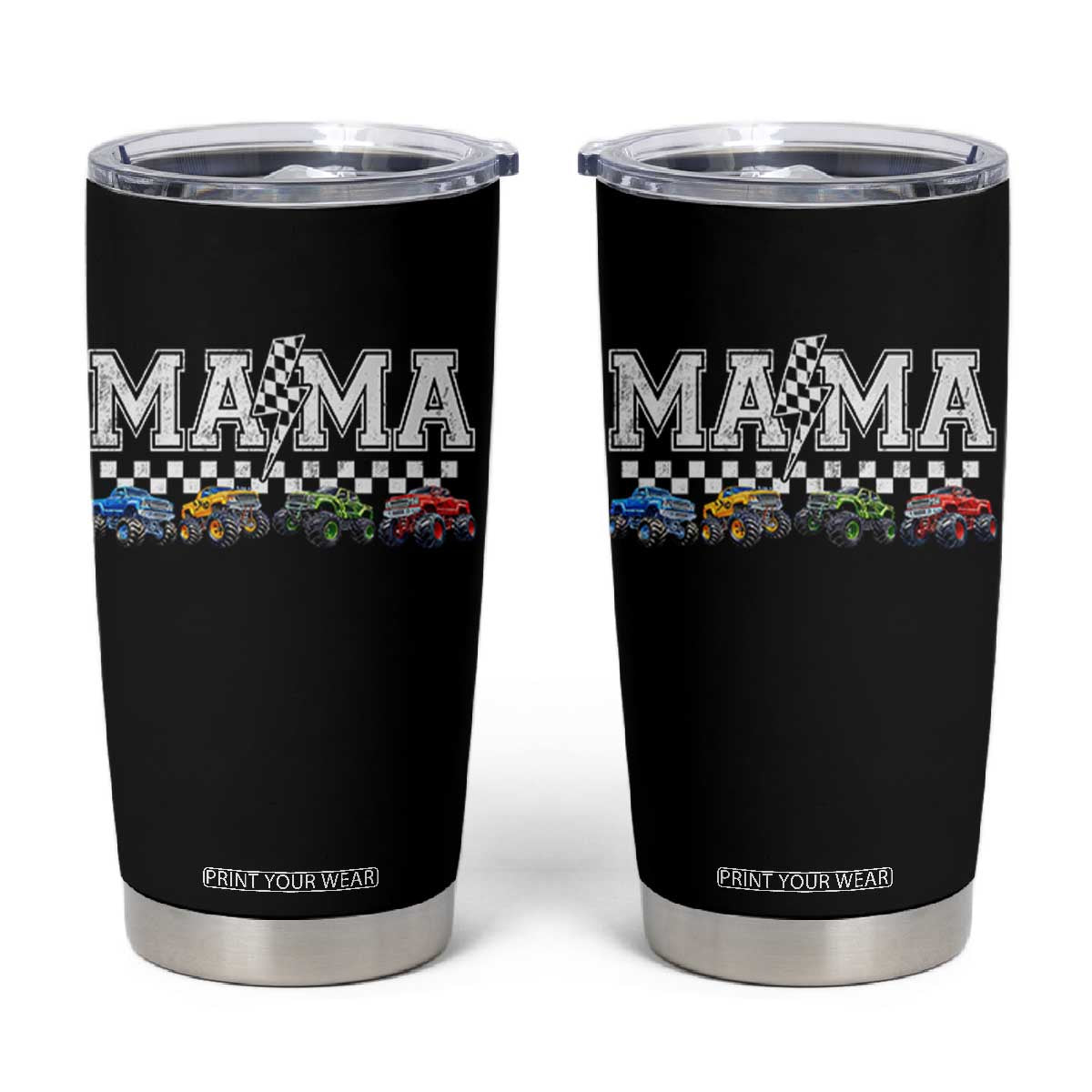 Monster Truck Mama Tumbler Cup Funny Truck Mom Checkered Mother's Day TS11 Black Print Your Wear