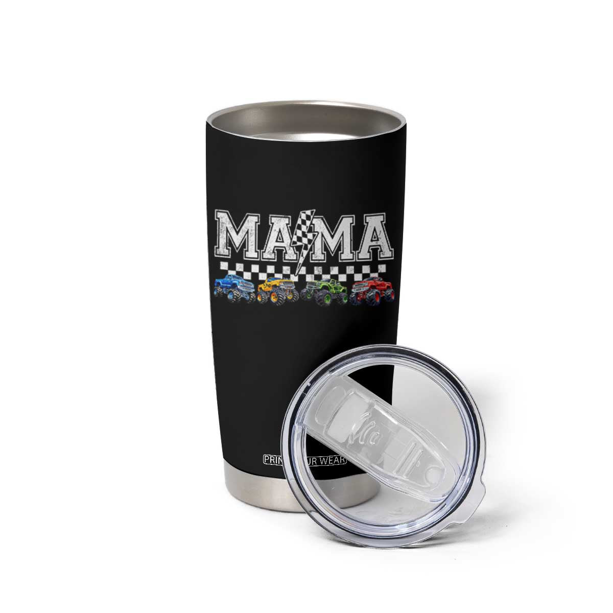 Monster Truck Mama Tumbler Cup Funny Truck Mom Checkered Mother's Day TS11 Print Your Wear