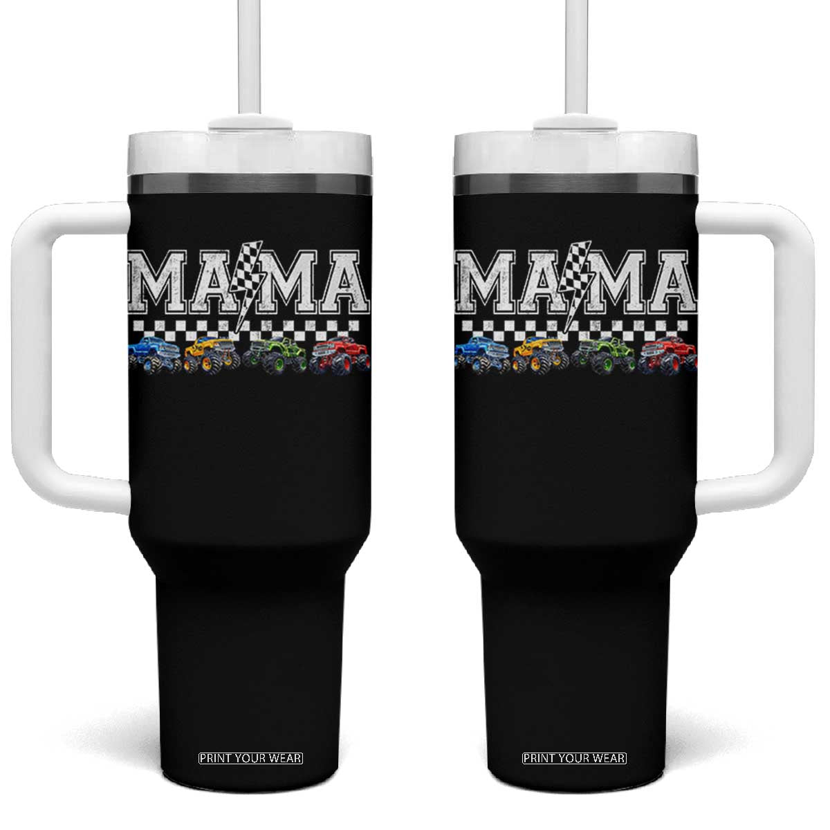 Monster Truck Mama Tumbler With Handle Funny Truck Mom Checkered Mother's Day TS11 One Size: 40 oz Black Print Your Wear