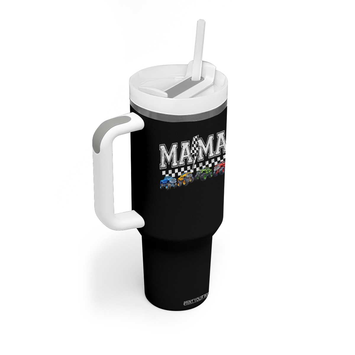 Monster Truck Mama Tumbler With Handle Funny Truck Mom Checkered Mother's Day TS11 Print Your Wear