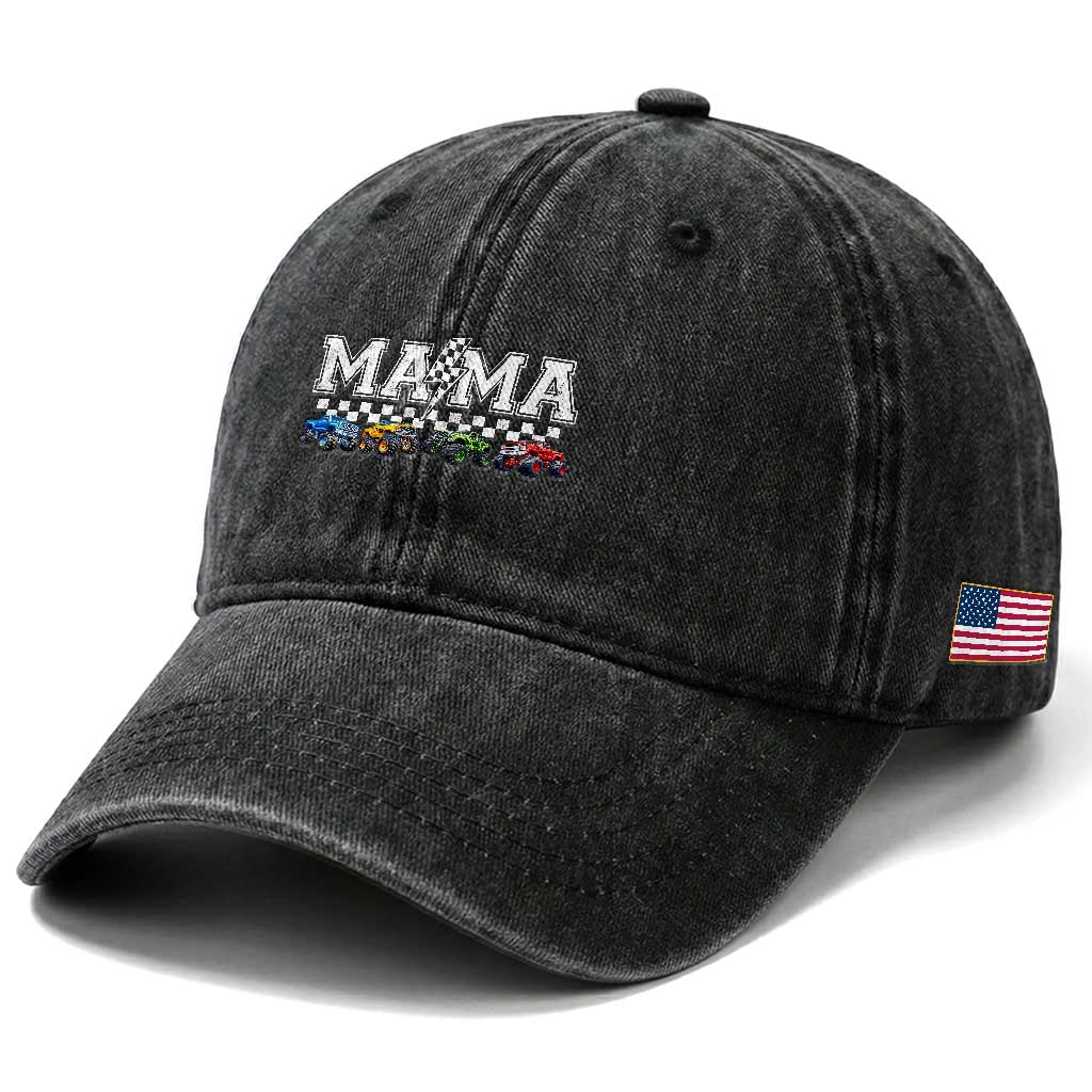 Monster Truck Mama Washed Cotton Baseball Cap Funny Truck Mom Checkered Mother's Day TS11 Print Your Wear