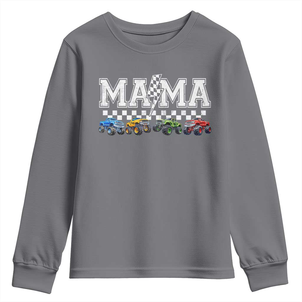 Monster Truck Mama Youth Sweatshirt Funny Truck Mom Checkered Mother's Day TS11 Charcoal Print Your Wear