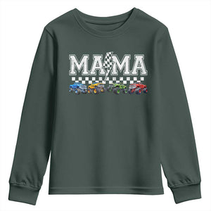 Monster Truck Mama Youth Sweatshirt Funny Truck Mom Checkered Mother's Day TS11 Dark Forest Green Print Your Wear