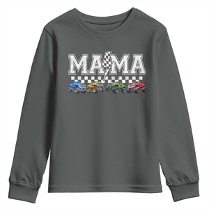 Monster Truck Mama Youth Sweatshirt Funny Truck Mom Checkered Mother's Day TS11 Dark Heather Print Your Wear