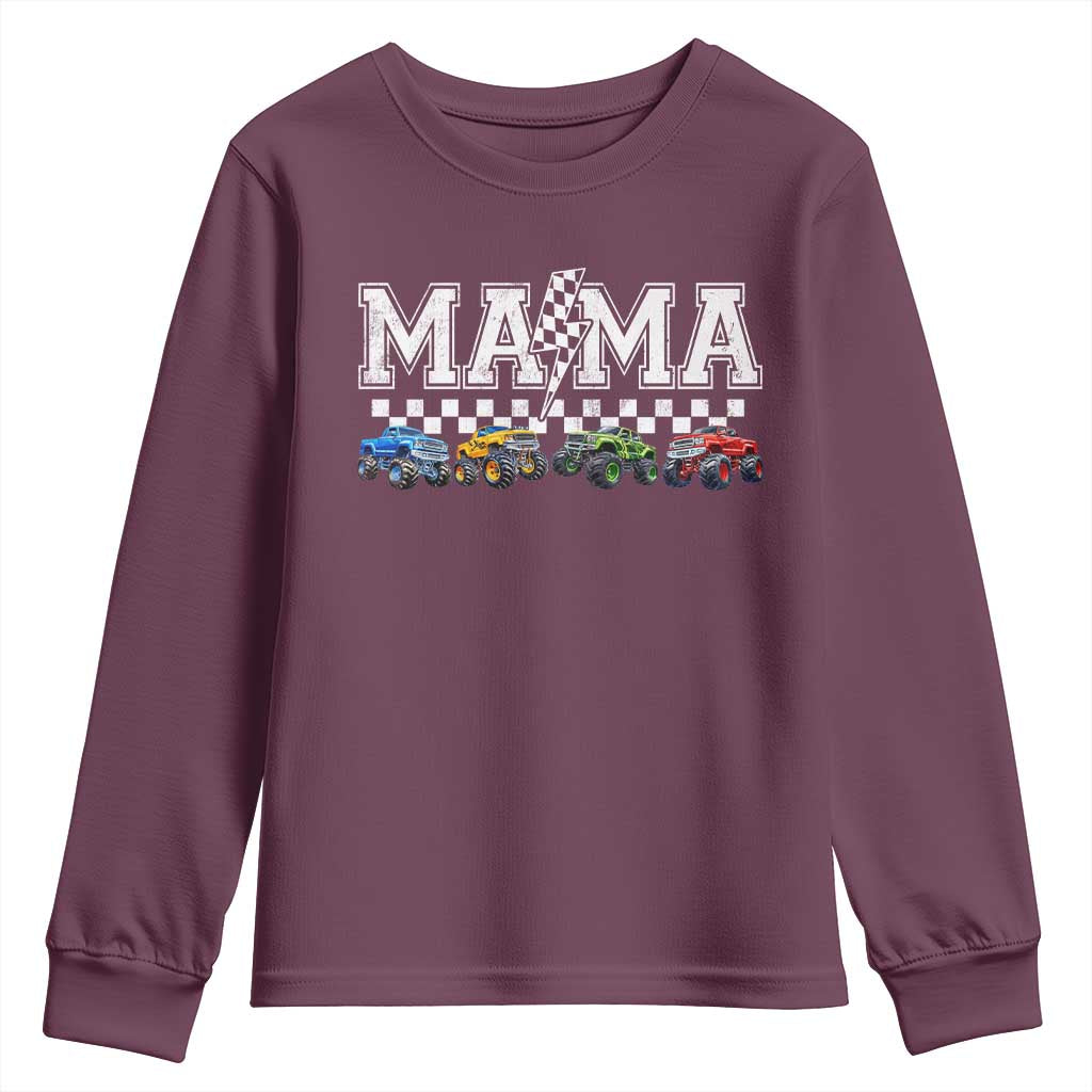 Monster Truck Mama Youth Sweatshirt Funny Truck Mom Checkered Mother's Day TS11 Maroon Print Your Wear