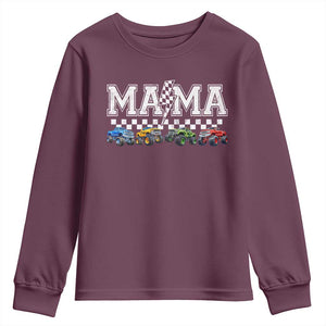 Monster Truck Mama Youth Sweatshirt Funny Truck Mom Checkered Mother's Day TS11 Maroon Print Your Wear