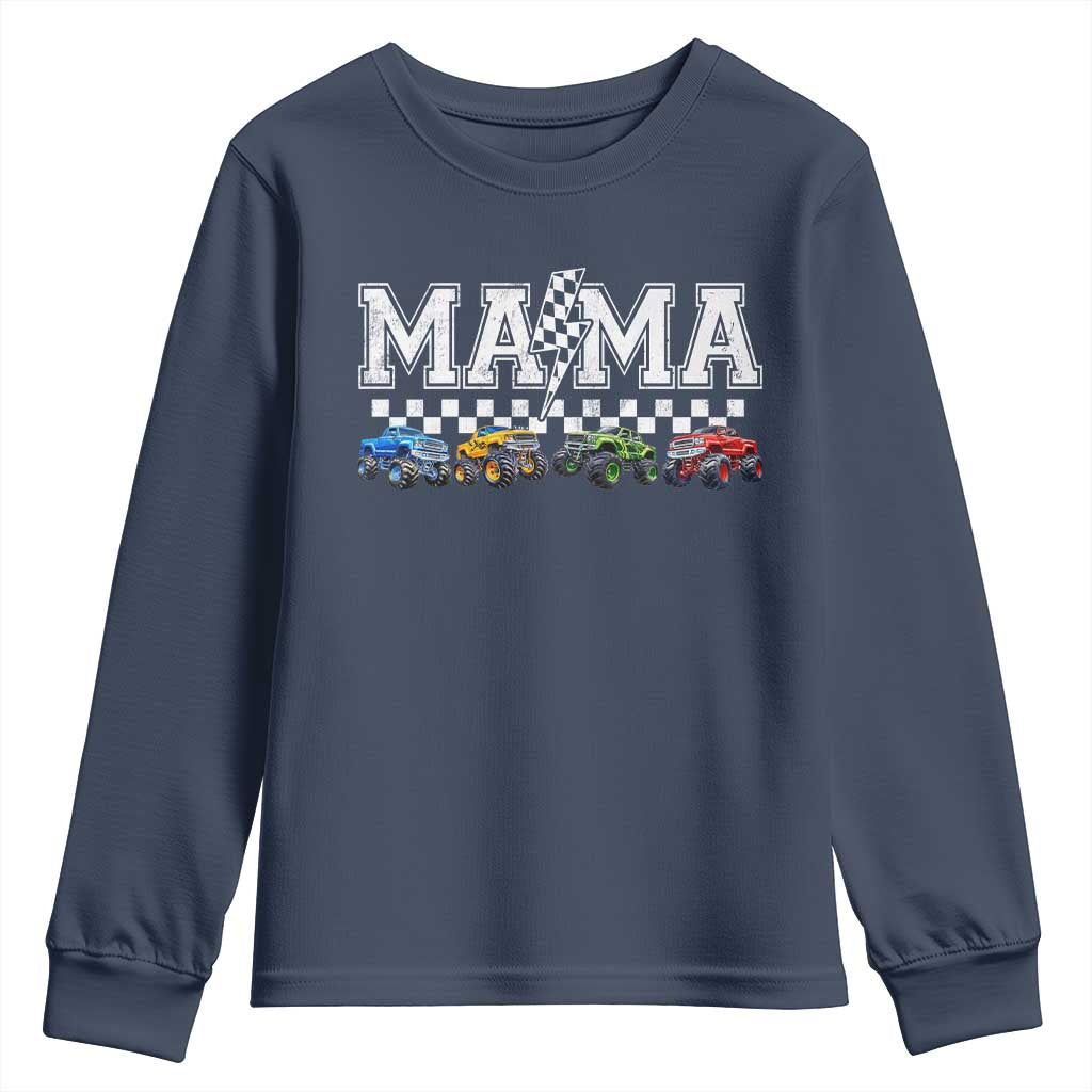 Monster Truck Mama Youth Sweatshirt Funny Truck Mom Checkered Mother's Day TS11 Navy Print Your Wear
