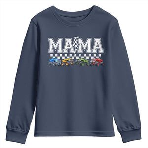 Monster Truck Mama Youth Sweatshirt Funny Truck Mom Checkered Mother's Day TS11 Navy Print Your Wear