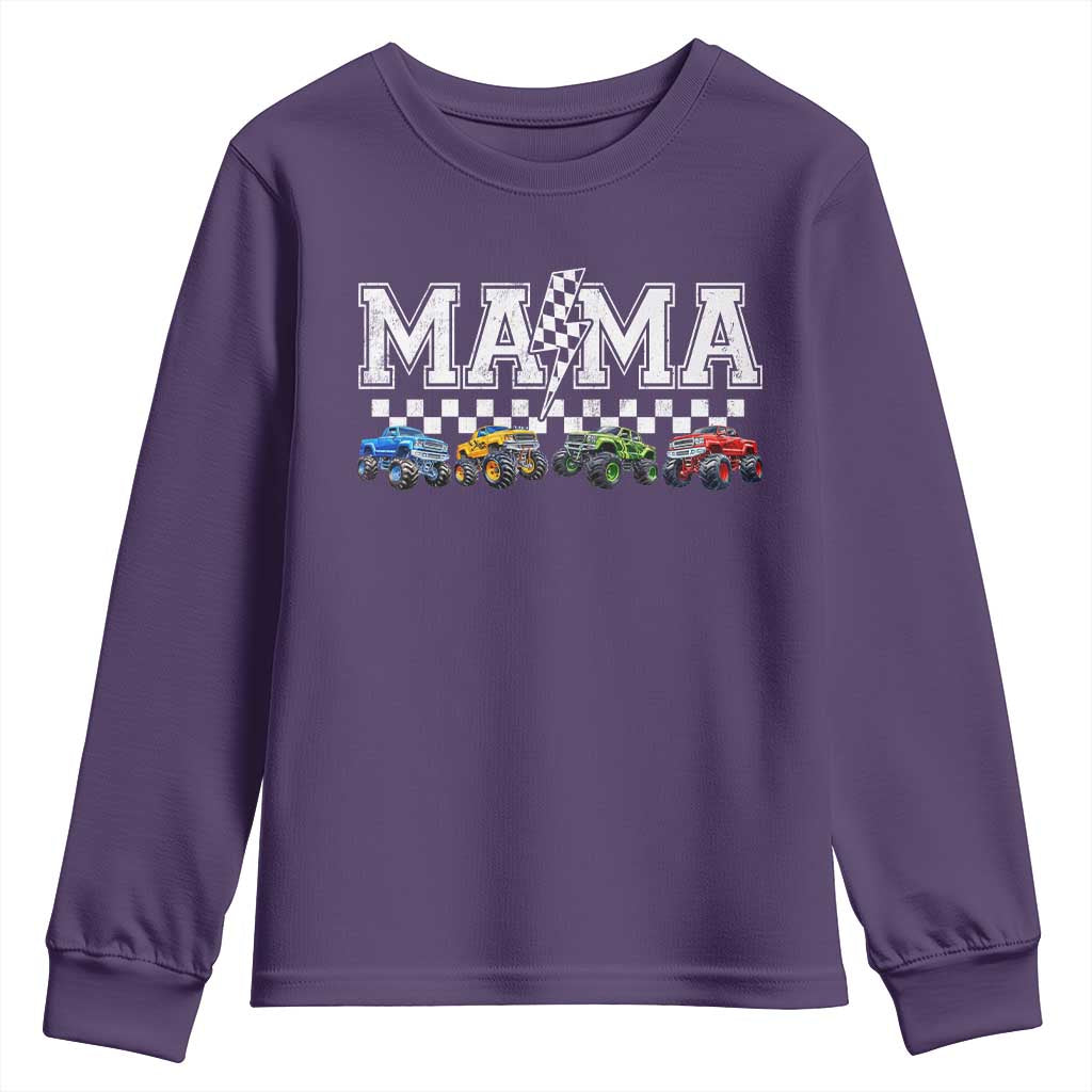 Monster Truck Mama Youth Sweatshirt Funny Truck Mom Checkered Mother's Day TS11 Purple Print Your Wear