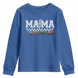 Monster Truck Mama Youth Sweatshirt Funny Truck Mom Checkered Mother's Day TS11 Royal Blue Print Your Wear