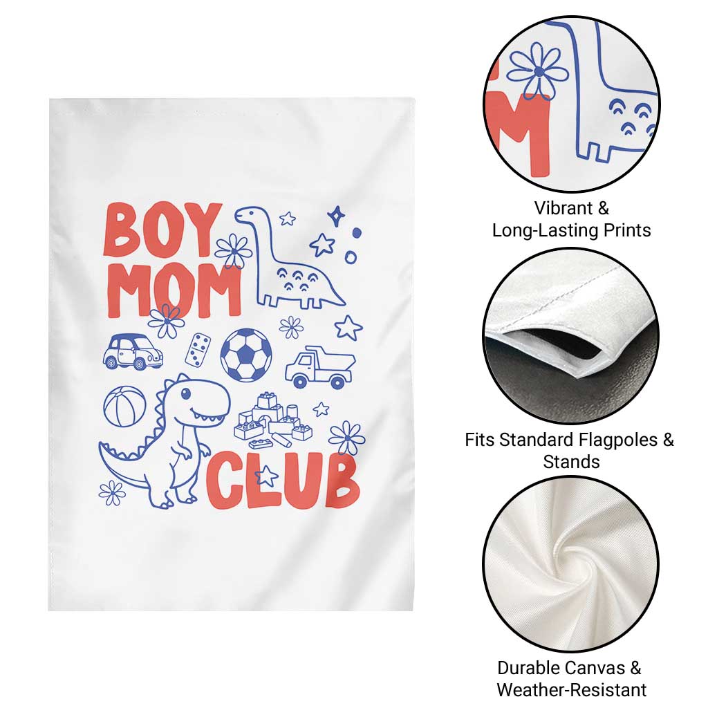 Boy Mom Club Garden Flag Mom Of Boys Dinosaur Kids Toy Doodles TS11 Print Your Wear