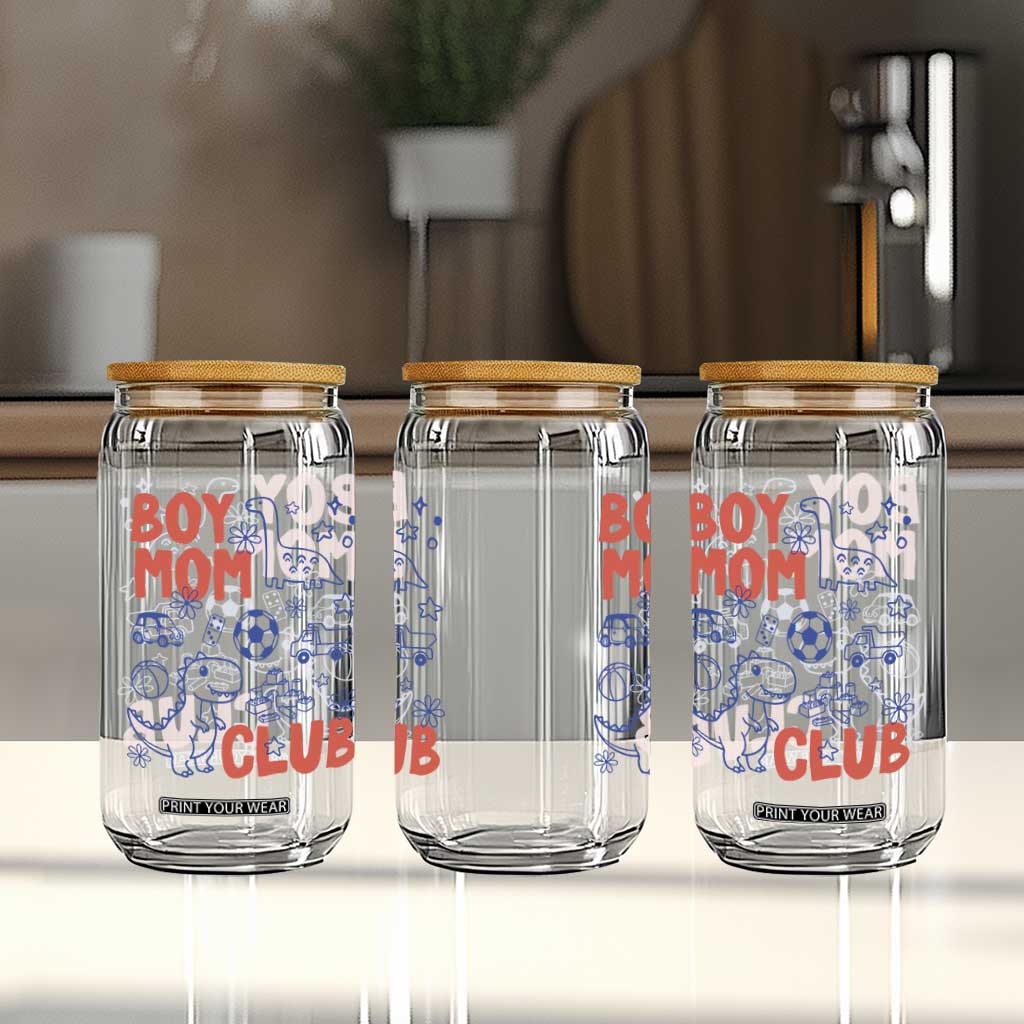 Boy Mom Club Glass Can Mom Of Boys Dinosaur Kids Toy Doodles TS11 Print Your Wear