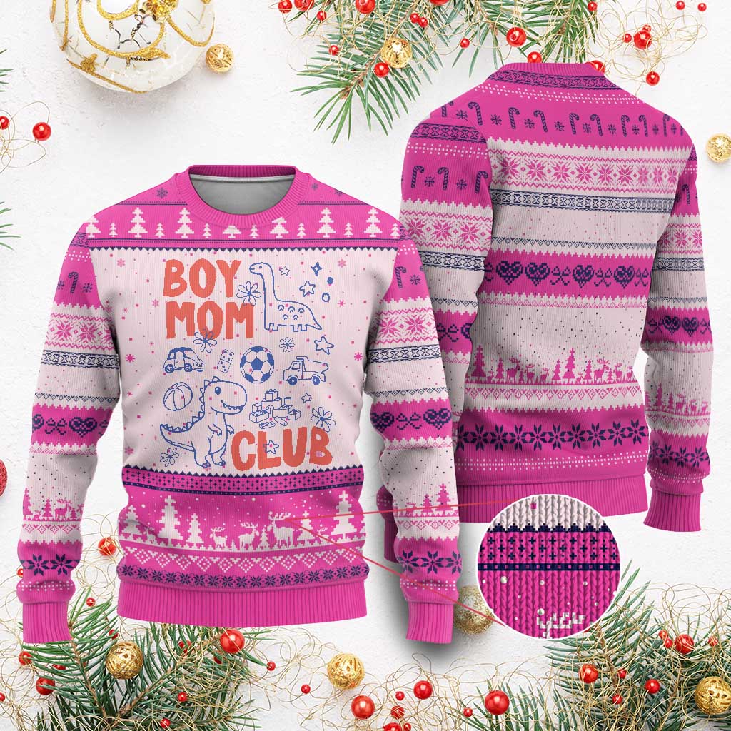 Boy Mom Club Ugly Christmas Sweater Mom Of Boys Dinosaur Kids Toy Doodles TS11 Hot Pink Print Your Wear