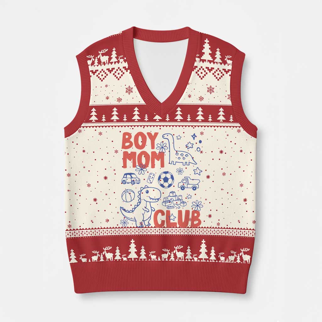 Boy Mom Club V-Neck Knit Sweater Vest Mom Of Boys Dinosaur Kids Toy Doodles TS11 Beige Red Print Your Wear