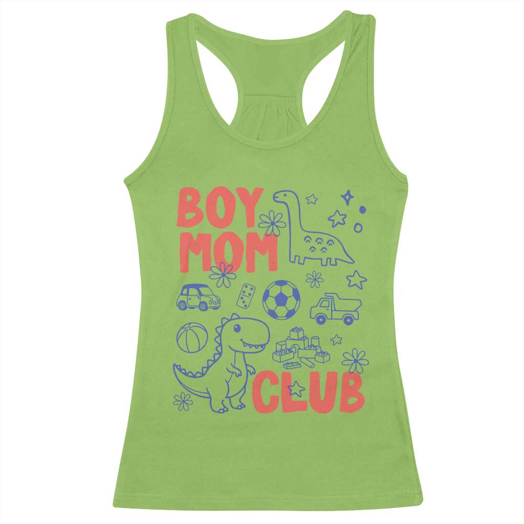 Boy Mom Club Racerback Tank Top Mom Of Boys Dinosaur Kids Toy Doodles TS11 Lime Print Your Wear