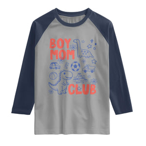 Boy Mom Club Raglan Shirt Mom Of Boys Dinosaur Kids Toy Doodles TS11 Sport Gray Navy Print Your Wear