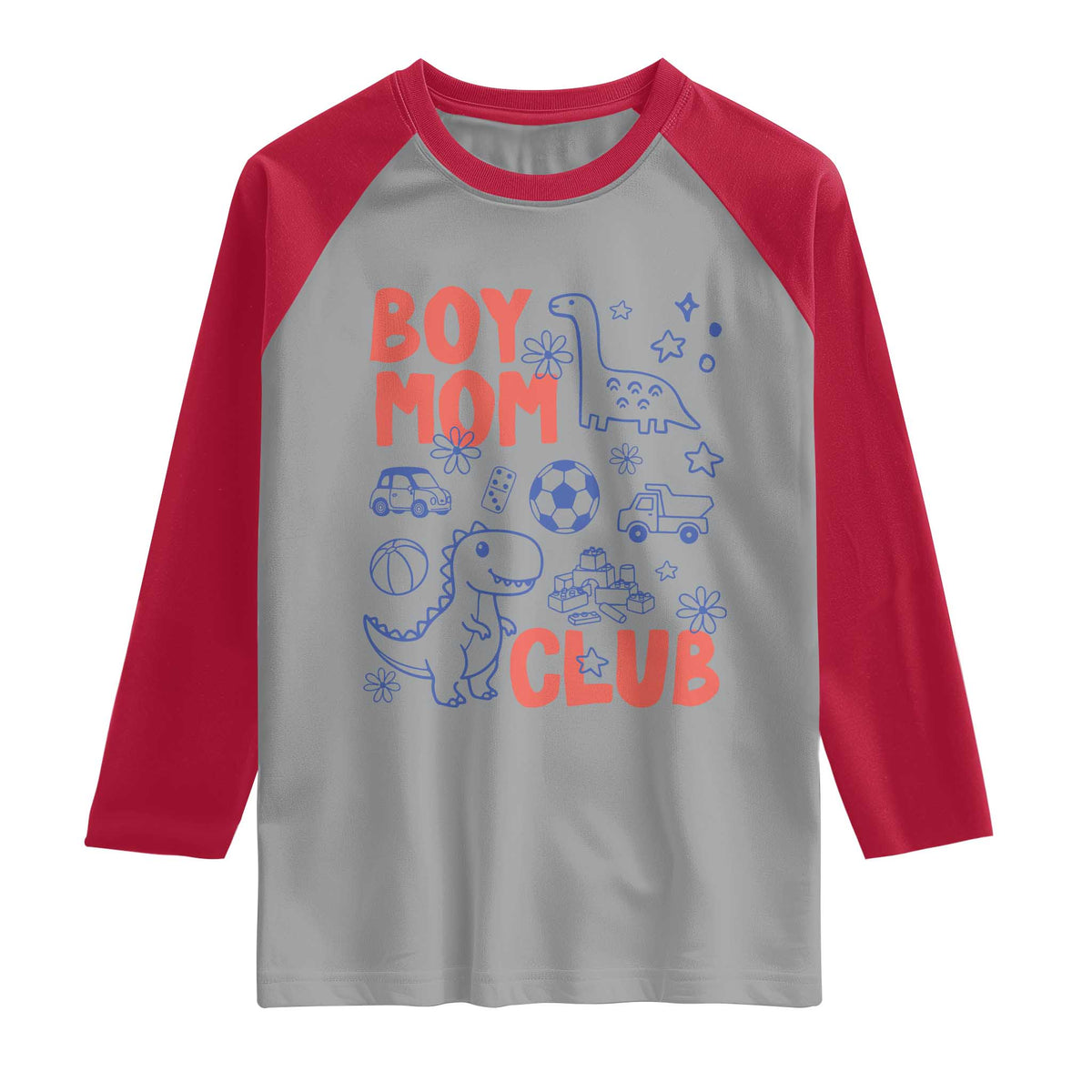 Boy Mom Club Raglan Shirt Mom Of Boys Dinosaur Kids Toy Doodles TS11 Sport Gray Red Print Your Wear