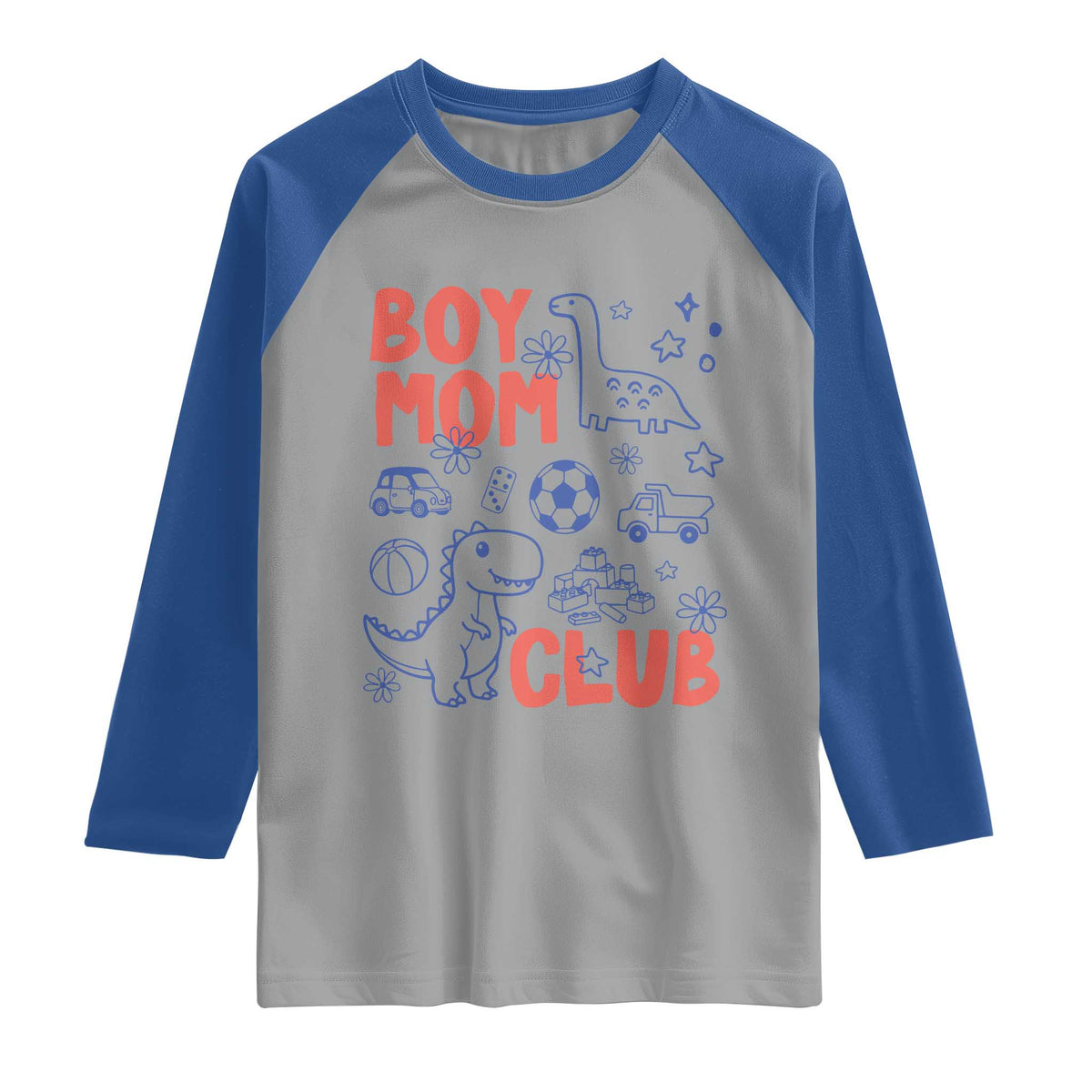 Boy Mom Club Raglan Shirt Mom Of Boys Dinosaur Kids Toy Doodles TS11 Sport Gray Royal Print Your Wear