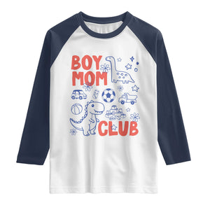Boy Mom Club Raglan Shirt Mom Of Boys Dinosaur Kids Toy Doodles TS11 White Navy Print Your Wear