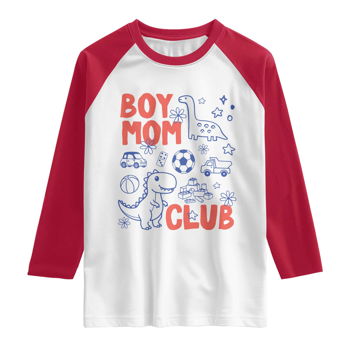 Boy Mom Club Raglan Shirt Mom Of Boys Dinosaur Kids Toy Doodles TS11 White Red Print Your Wear