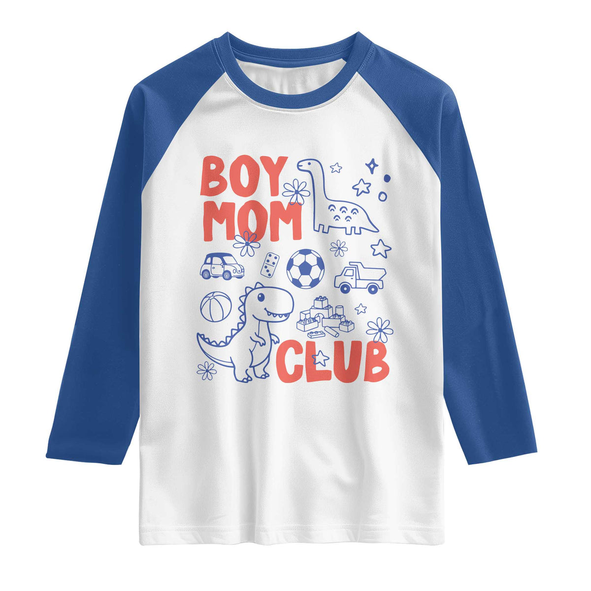 Boy Mom Club Raglan Shirt Mom Of Boys Dinosaur Kids Toy Doodles TS11 White Royal Print Your Wear