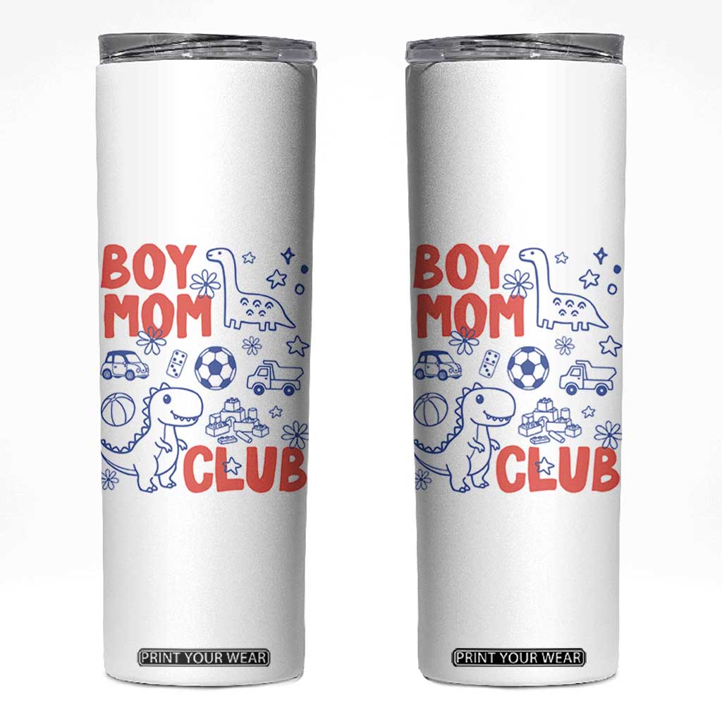 Boy Mom Club Skinny Tumbler Mom Of Boys Dinosaur Kids Toy Doodles TS11 White Print Your Wear