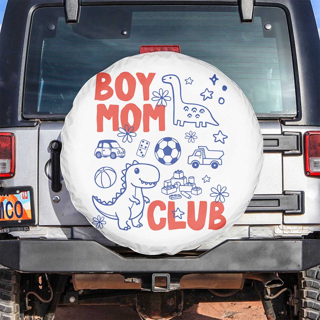 Boy Mom Club Spare Tire Cover Mom Of Boys Dinosaur Kids Toy Doodles TS11 No hole White Print Your Wear