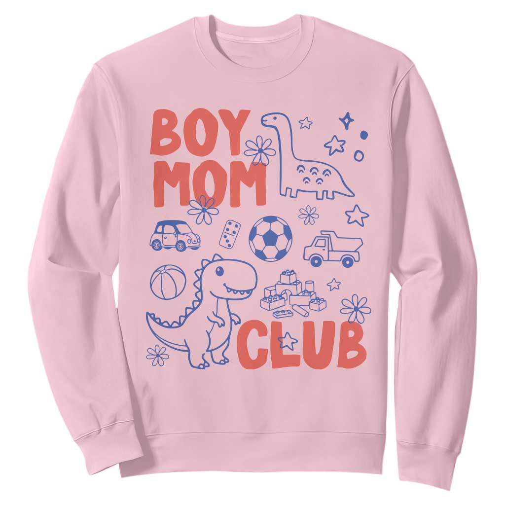 Boy Mom Club Sweatshirt Mom Of Boys Dinosaur Kids Toy Doodles TS11 Light Pink Print Your Wear