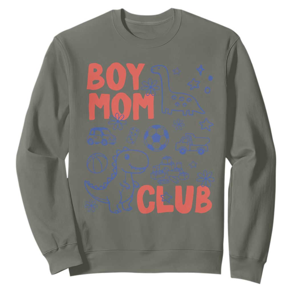 Boy Mom Club Sweatshirt Mom Of Boys Dinosaur Kids Toy Doodles TS11 Military Green Print Your Wear
