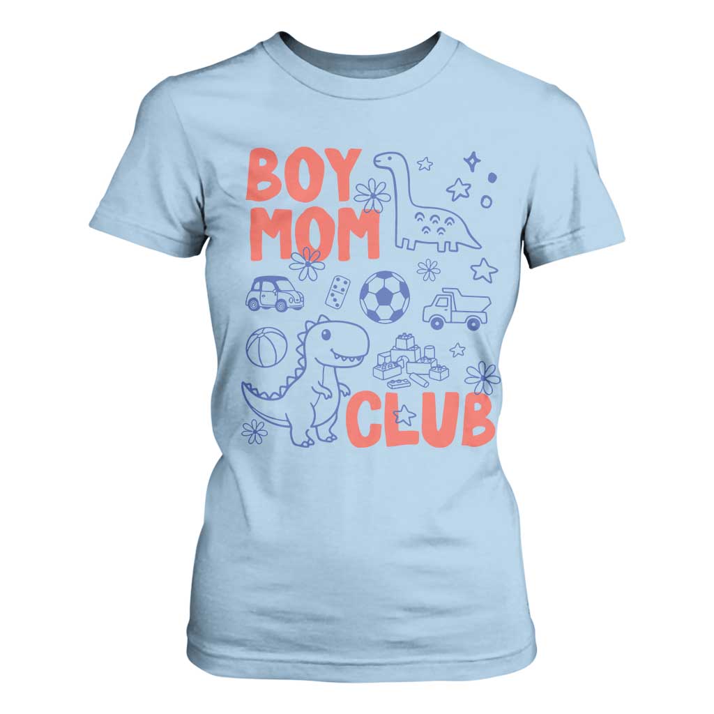Boy Mom Club T Shirt For Women Mom Of Boys Dinosaur Kids Toy Doodles TS11 Light Blue Print Your Wear