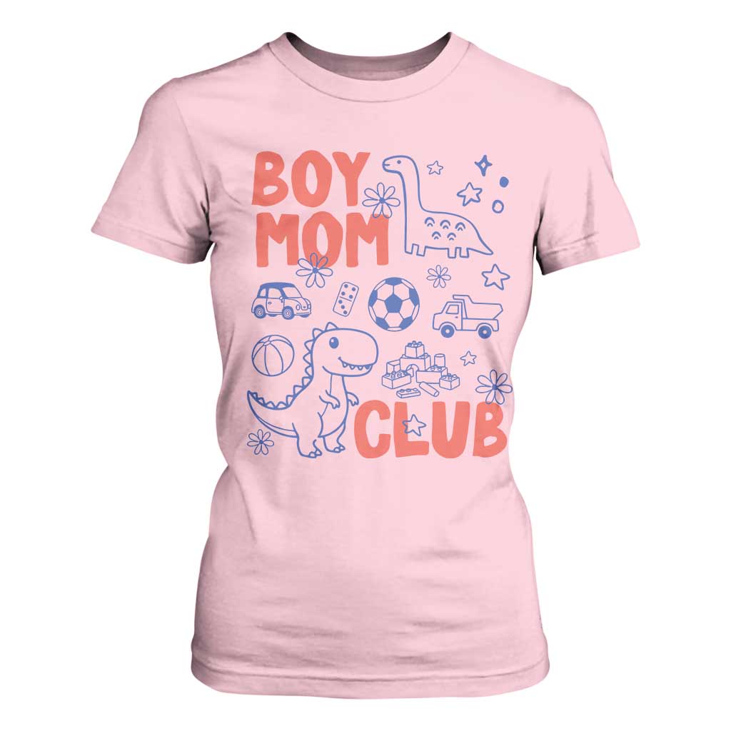 Boy Mom Club T Shirt For Women Mom Of Boys Dinosaur Kids Toy Doodles TS11 Light Pink Print Your Wear