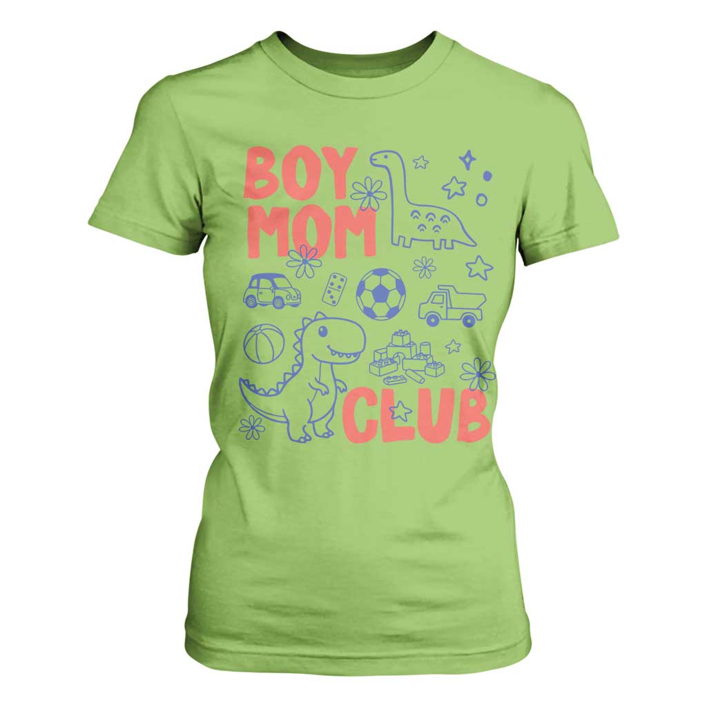 Boy Mom Club T Shirt For Women Mom Of Boys Dinosaur Kids Toy Doodles TS11 Lime Print Your Wear