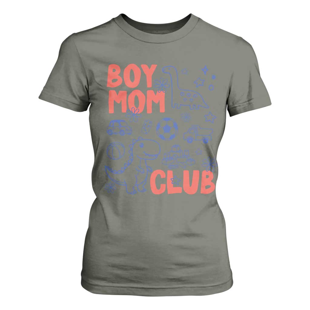 Boy Mom Club T Shirt For Women Mom Of Boys Dinosaur Kids Toy Doodles TS11 Military Green Print Your Wear