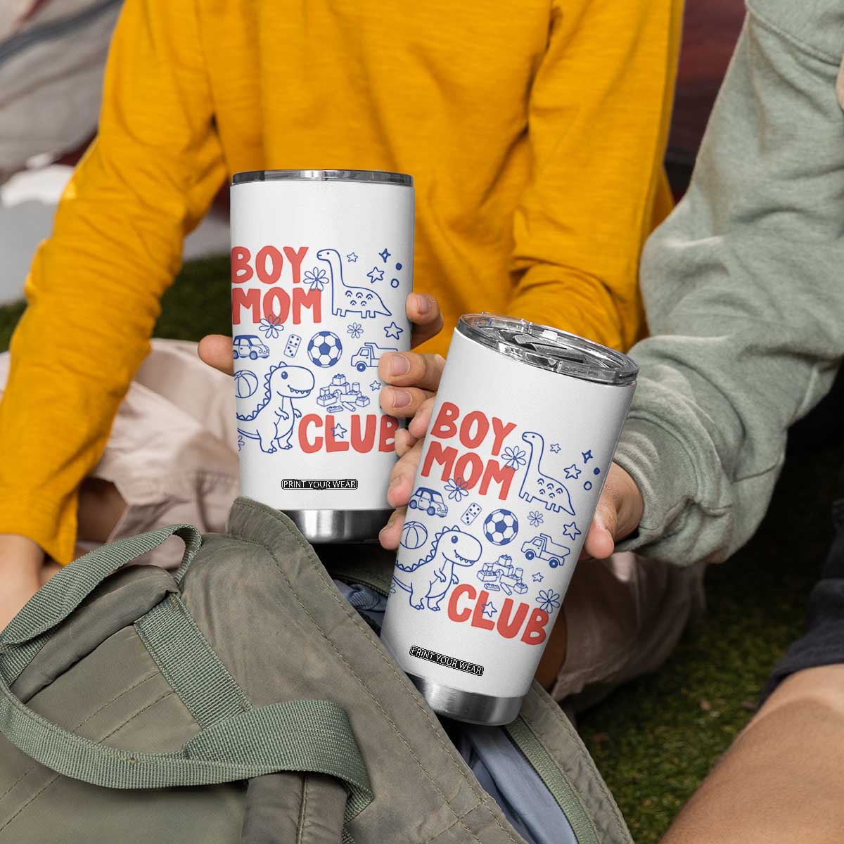 Boy Mom Club Tumbler Cup Mom Of Boys Dinosaur Kids Toy Doodles TS11 Print Your Wear