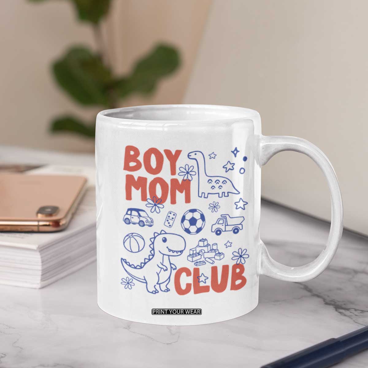 Boy Mom Club Coffee Mug Mom Of Boys Dinosaur Kids Toy Doodles TS11 Print Your Wear