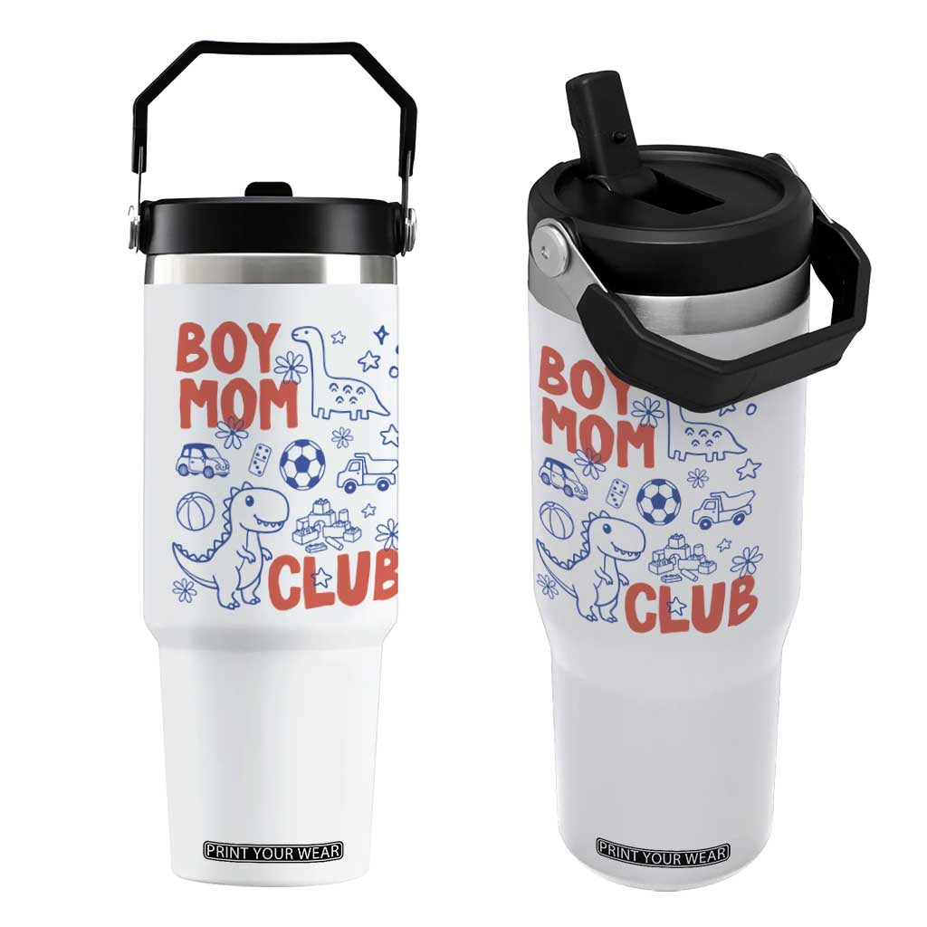 Boy Mom Club Flip Straw Tumbler Mom Of Boys Dinosaur Kids Toy Doodles TS11 One Size: 30 oz White Print Your Wear