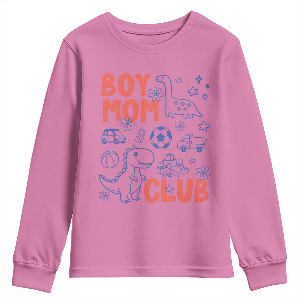 Boy Mom Club Youth Sweatshirt Mom Of Boys Dinosaur Kids Toy Doodles TS11 Azalea Print Your Wear