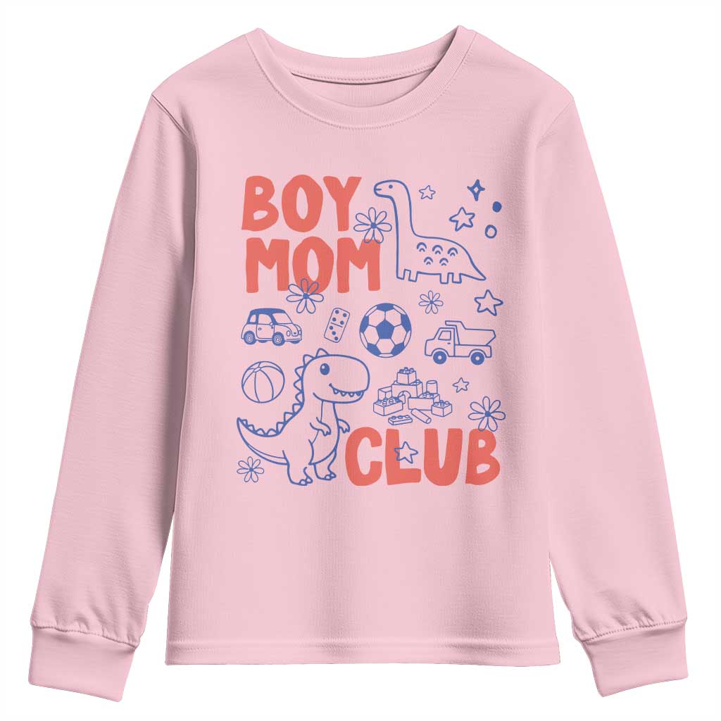 Boy Mom Club Youth Sweatshirt Mom Of Boys Dinosaur Kids Toy Doodles TS11 Light Pink Print Your Wear
