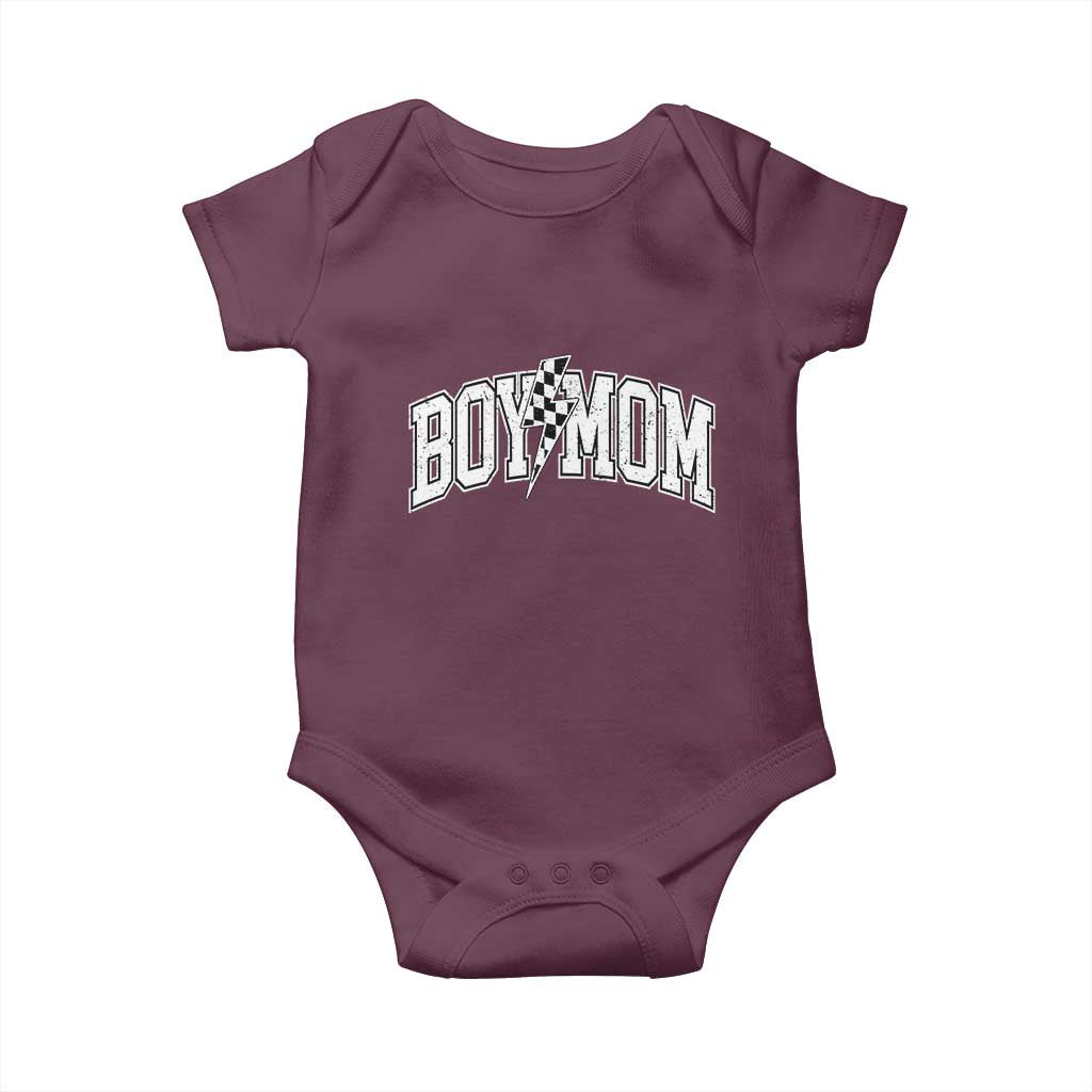 Boy Mom Lightning Bolt Checkered Varsity Son Mama Baby Onesie TS11 Maroon Print Your Wear