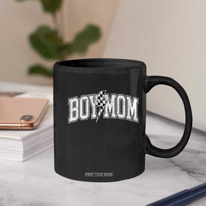 Boy Mom Lightning Bolt Checkered Varsity Son Mama Coffee Mug TS11 Print Your Wear