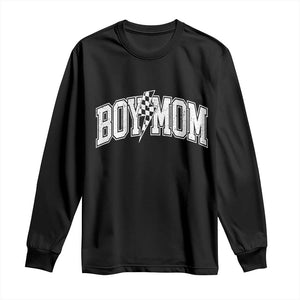 Boy Mom Lightning Bolt Checkered Varsity Son Mama Long Sleeve Shirt TS11 Black Print Your Wear