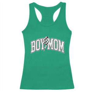 Boy Mom Lightning Bolt Checkered Varsity Son Mama Racerback Tank Top TS11 Irish Green Print Your Wear