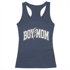 Boy Mom Lightning Bolt Checkered Varsity Son Mama Racerback Tank Top TS11 Navy Print Your Wear
